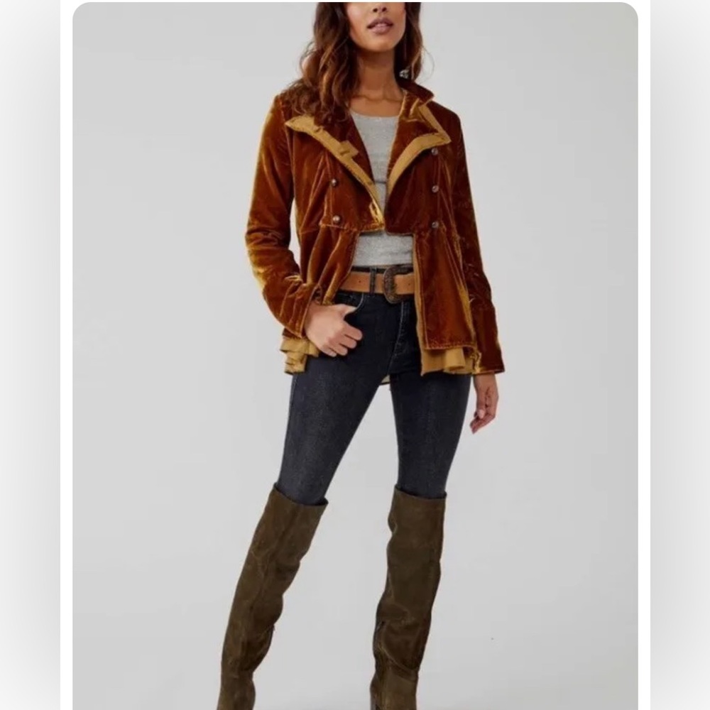 Free People Faye Velvet Jacket In Warm Tobacco Size XS - Picture 3 of 8